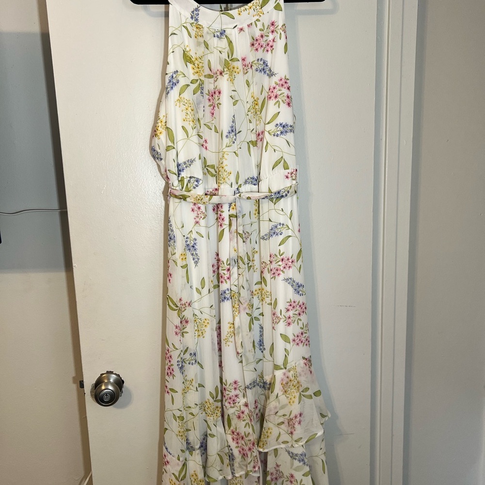 Calvin Klein Floral Maxi Dress - White, Pink, Blue, Green